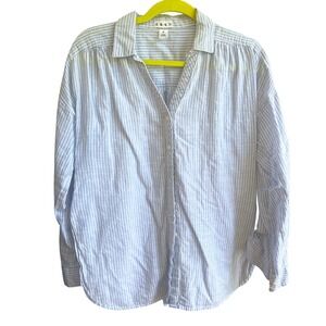 Dash Studio Womens Blue White Striped‎ Cotton Button Down Long Sleeve Shirt M